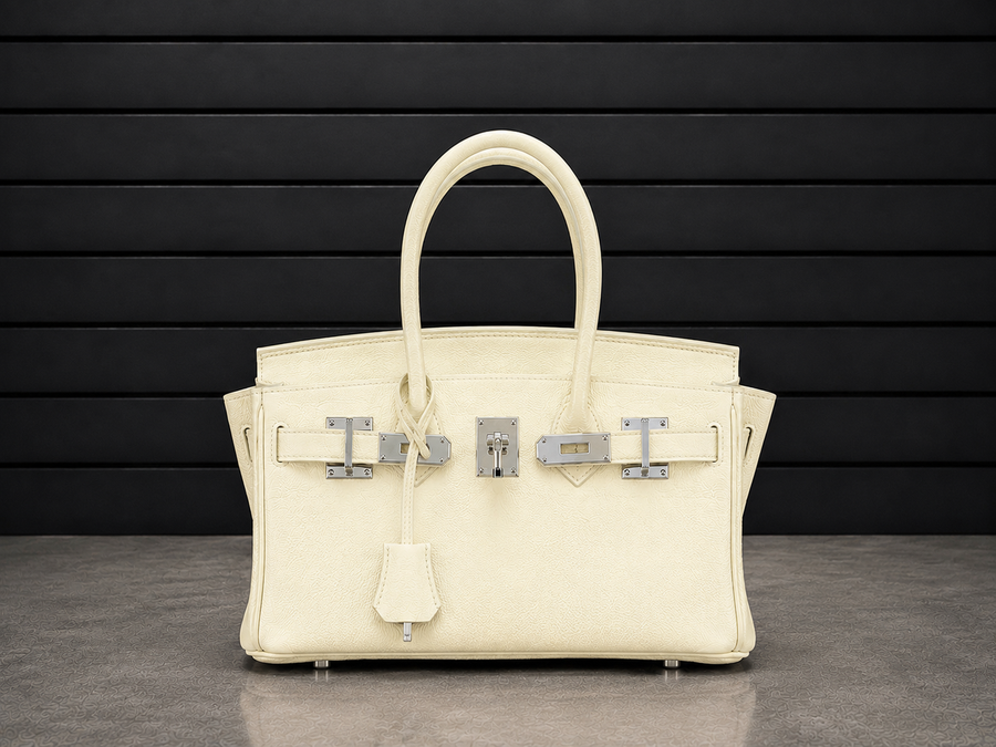 Sac à main Jelly Élan Ivoire en cuir véritable grainé blanc ivoire, fermoir cadenas argenté et clochette