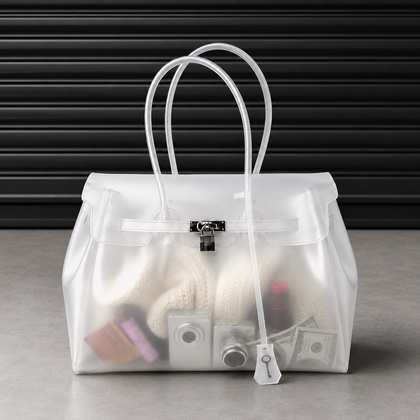 Sac à main Jelly Firkin Pearl - sac tendance en TPU transparent effet gelée blanc nacré, fermoir cadenas et anses surpiquées, style bowling chic