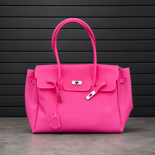 Sac à main Jelly Firkin Cherry Blush en PVC effet gelée rose cerise, fermoir cadenas argenté et anses rondes surpiquées