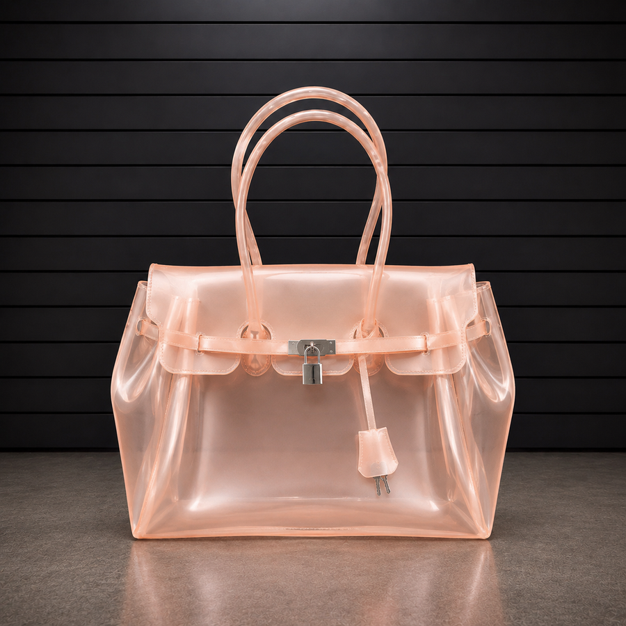 Sac à main Jelly Frosted Sorbet en PVC translucide à effet givré orange pêche, fermoir cadenas argenté
