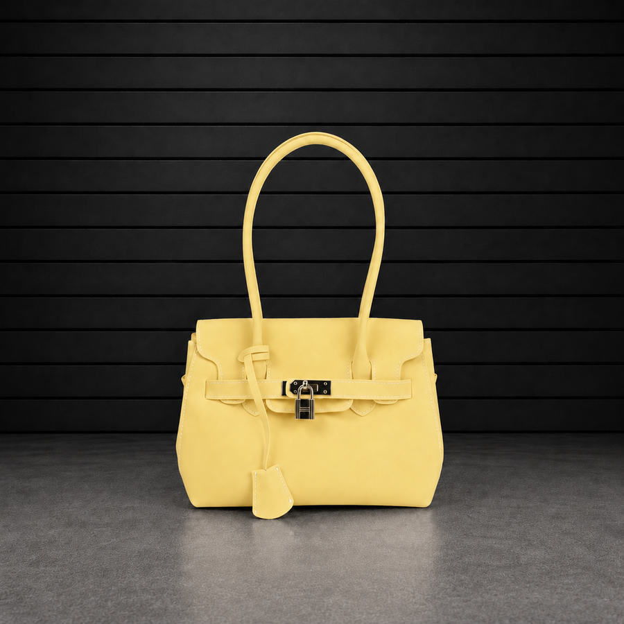 Mini Jelly Firkin Butter, petit sac à main en PVC effet gelée jaune beurre, anse rigide et fermoir cadenas