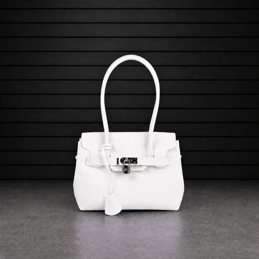Mini Jelly Firkin Pearl, petit sac à main en PVC effet gelée blanc nacré, anse rigide et fermoir cadenas