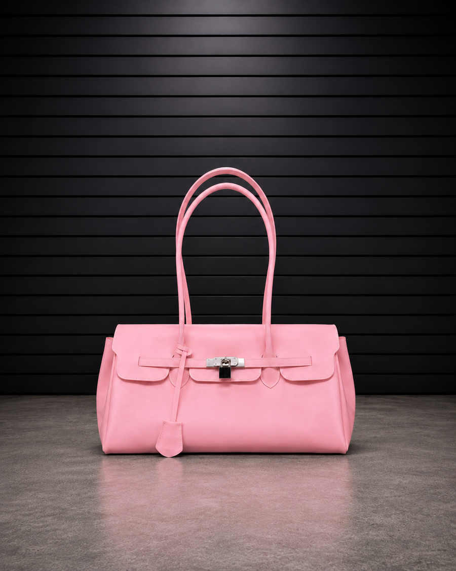 Sac Jelly Pop Blush en PVC mat rose poudré, silhouette bowling à anses longues et fermoir cadenas