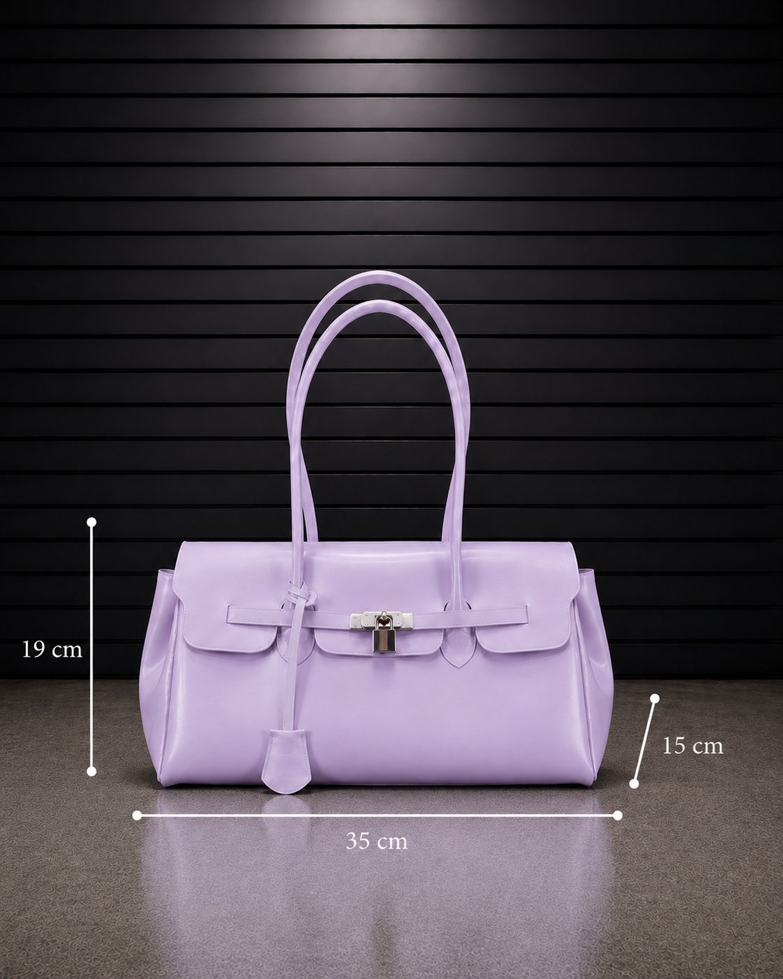 Dimensions du sac Jelly Pop Lilac : 35 cm de largeur, 19 cm de hauteur et 15 cm de profondeur