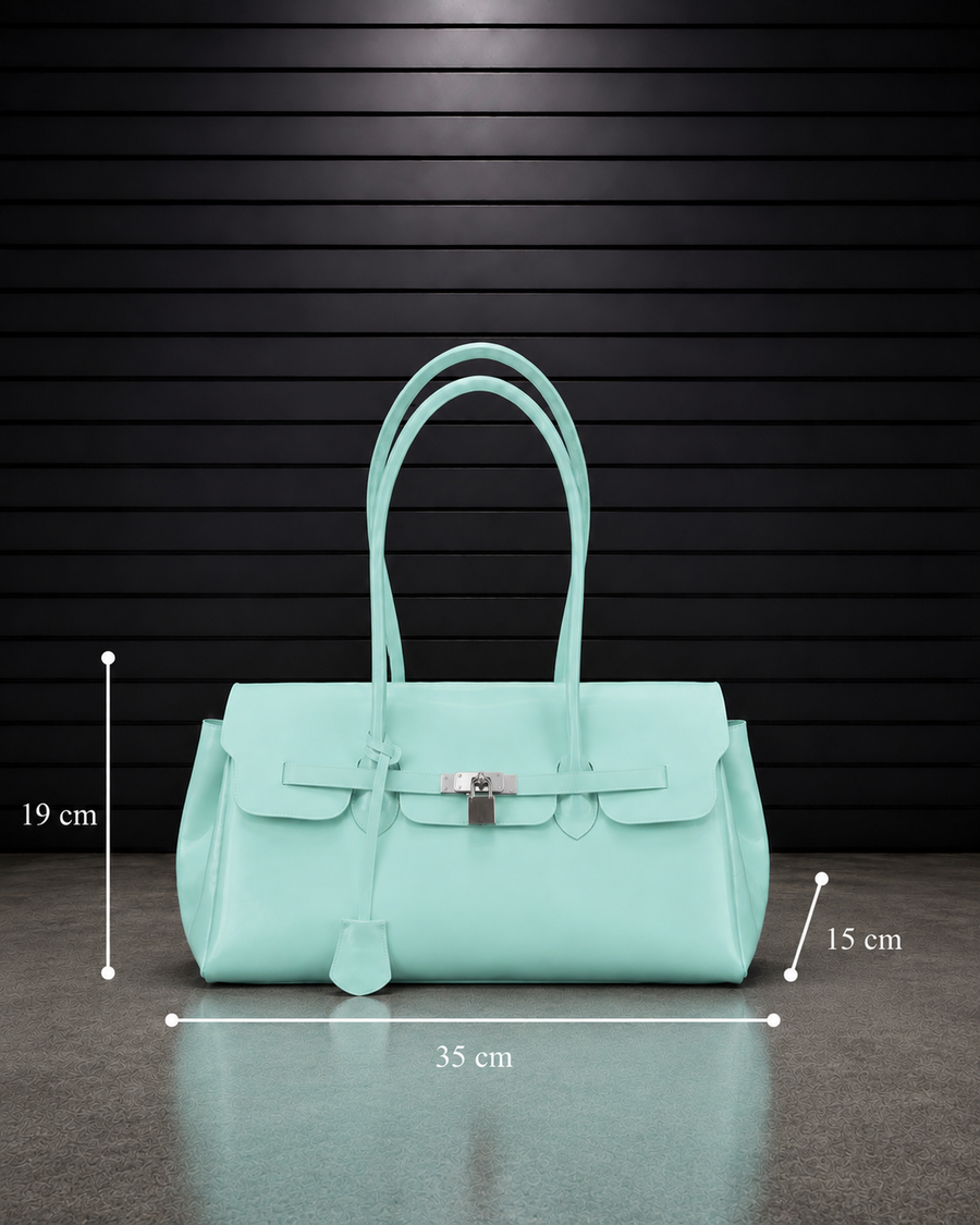 Dimensions du sac Jelly Pop Mint : 35 cm de largeur, 19 cm de hauteur et 15 cm de profondeur
