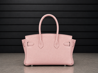 Sac Jelly Élan Pétale vu de profil, autre angle sur le soufflet en cuir grainé rose pétale
