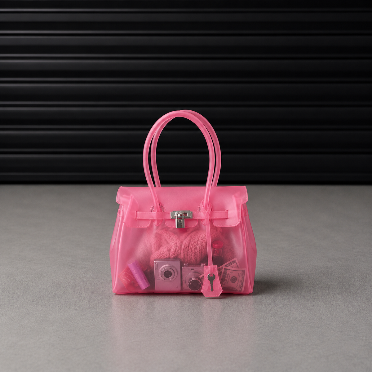 Mini sac à main Jelly Firkin coloris Cherry Blush rose cerise, vue de face