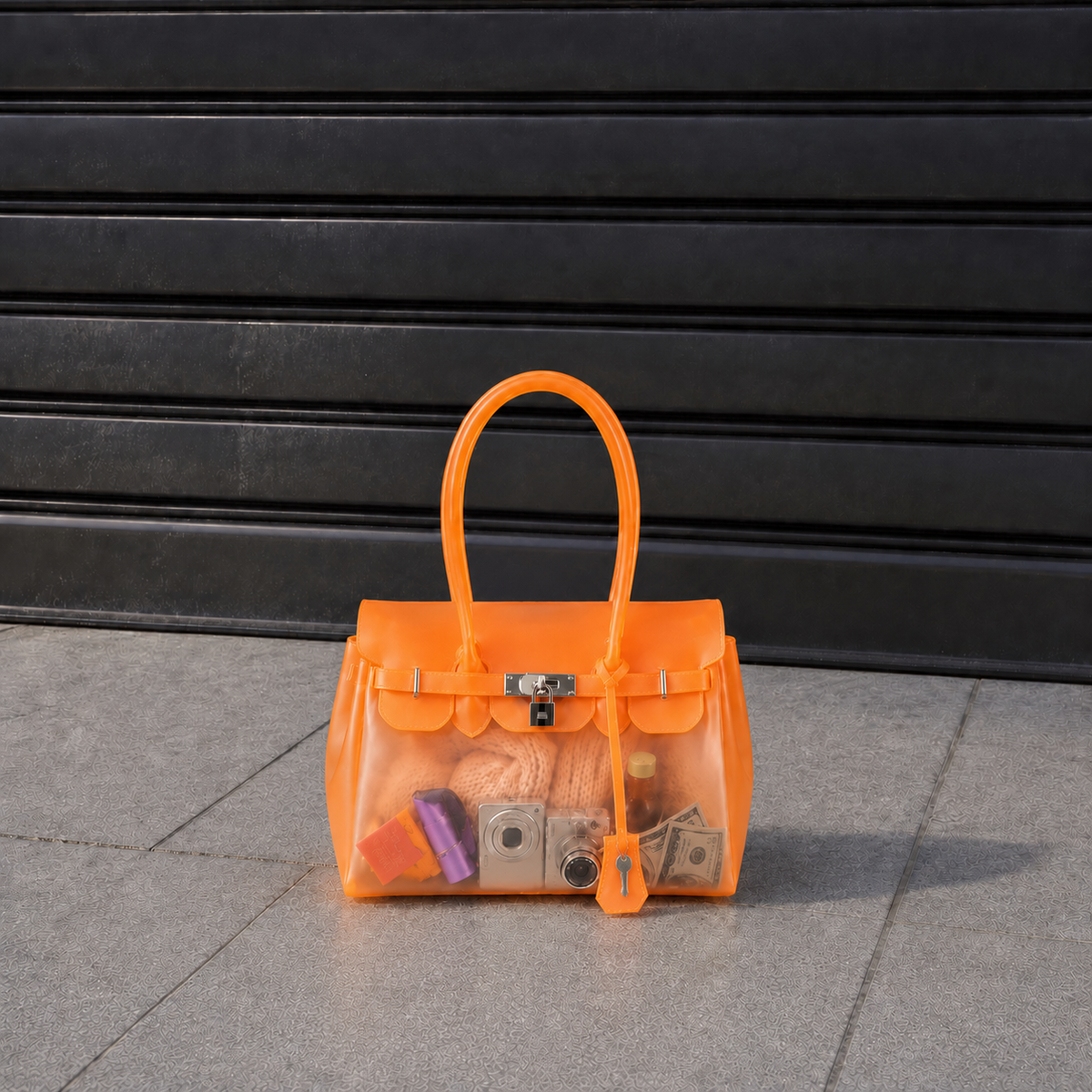 Mini sac à main Jelly Firkin coloris Sunset orange coucher de soleil, vue de face