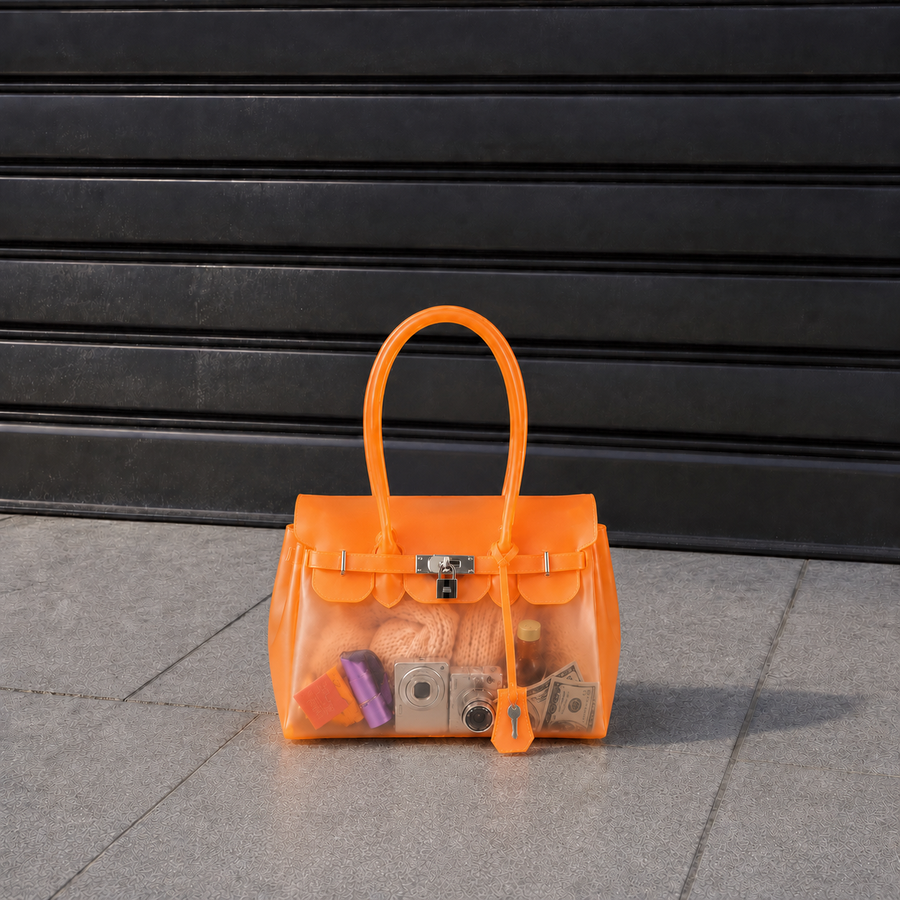 Mini sac à main Jelly Firkin coloris Sunset orange coucher de soleil, vue de face