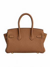 Sac Élan Bag Cognac en cuir véritable grainé, détails dorés – Firkin Jelly, vue de dos