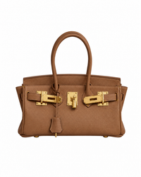 Sac Élan Bag Cognac en cuir véritable grainé, détails dorés – Firkin Jelly, vue de face