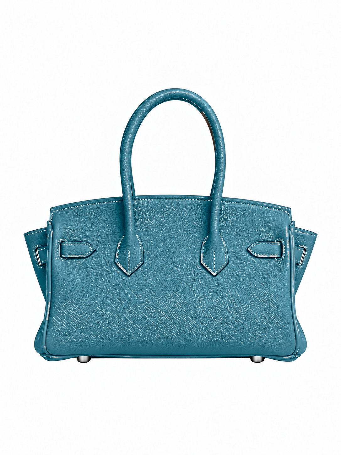 Sac Élan Bag Denim en cuir véritable bleu jean, coutures blanches – Firkin Jelly, vue de dos