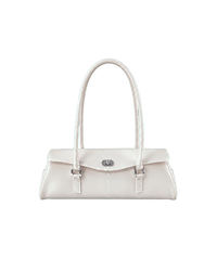 Baguette Firkin Cloud bag in pearl white translucent jelly PVC, front view, twist lock and silver buckles