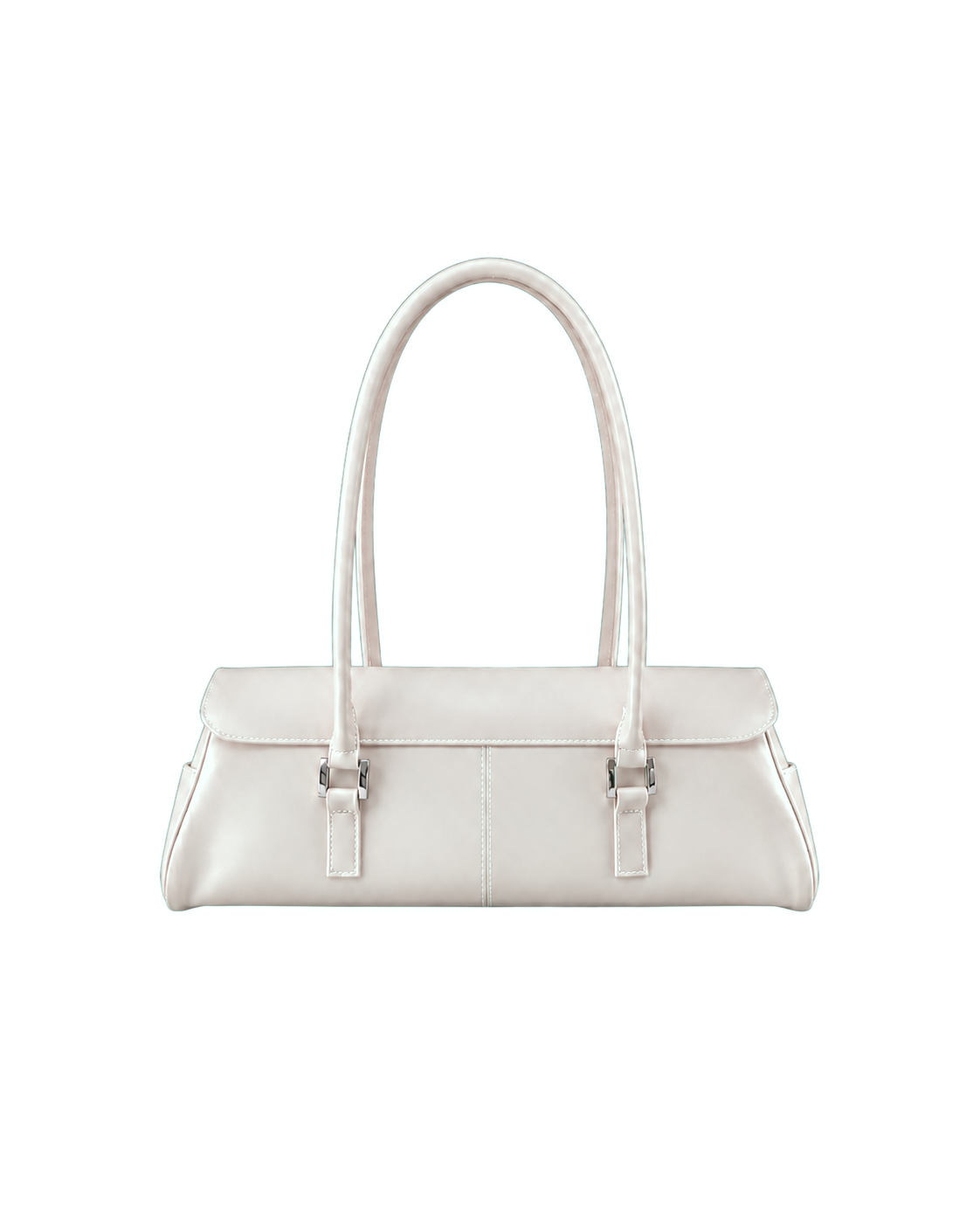 Baguette Firkin Cloud bag in pearl white translucent jelly PVC, back view, silver buckles