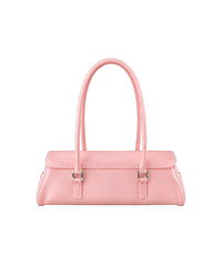 Sac Baguette Firkin Cotton Candy en PVC gelée translucide rose, vu de dos, boucles argentées