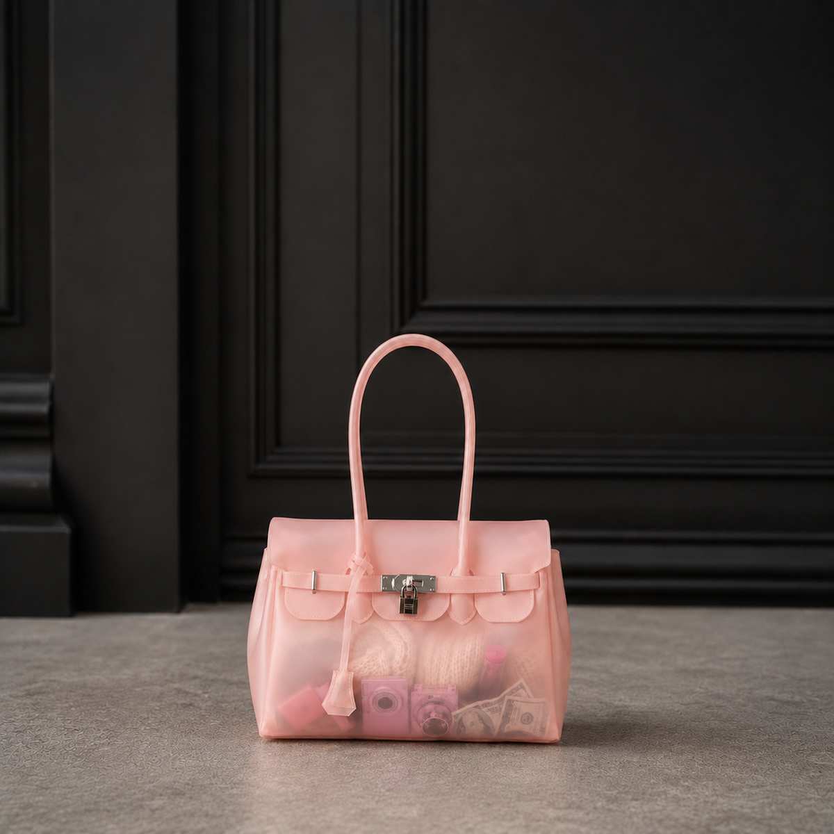 Mini sac à main Jelly Firkin coloris Blush rose poudré, vue de face
